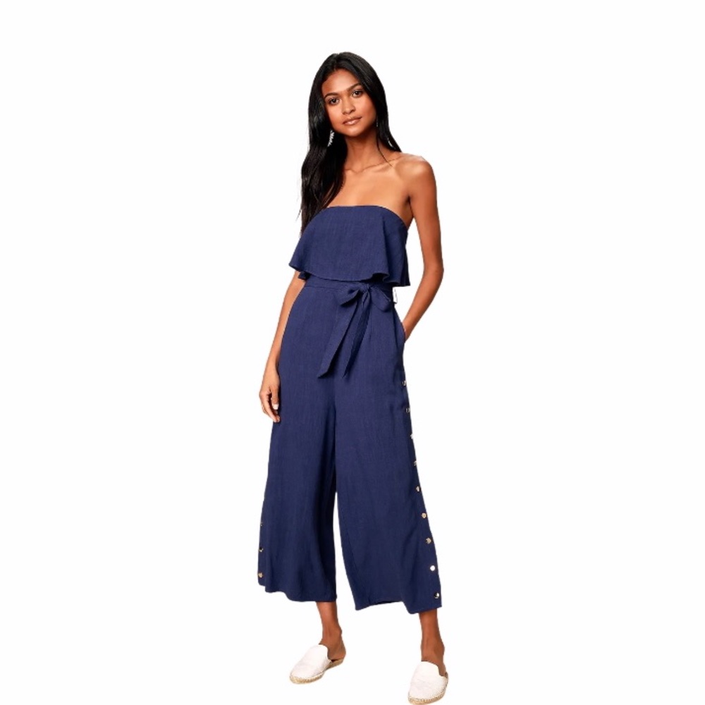 Lulus Lanah Navy Blue Strapless Jumpsuit Culotte